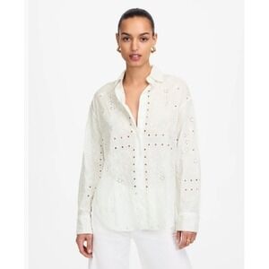 Madewell Top Womens Large Embroidered Oversized Button Shirt White Cotton Eyelet
